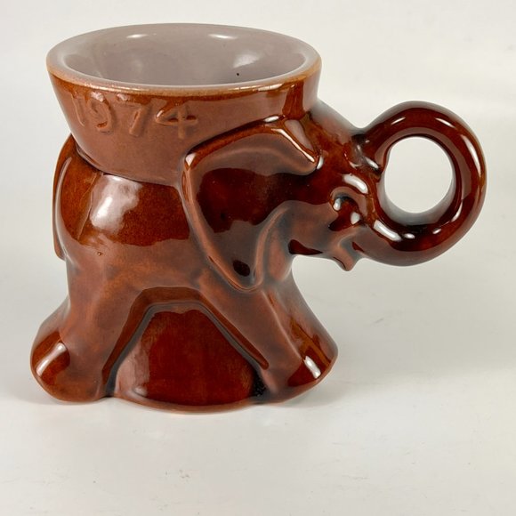 Vtg Frankoma Elephant Mug Cup Stoneware Glaze Brown Republican GOP Political 70s - Picture 5 of 13